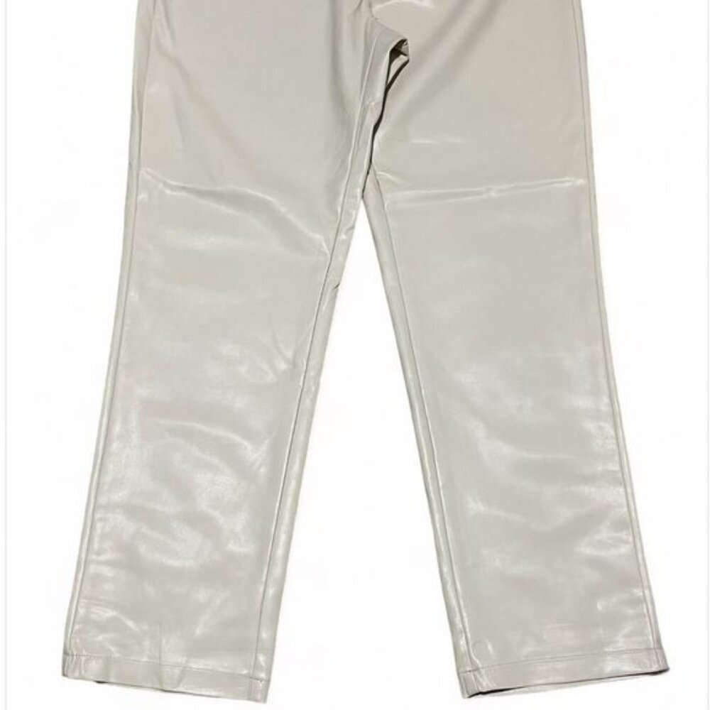 Calvin Klein Pant Women’s 10 Beige Faux Leather Straight Leg New - Picture 4 of 7